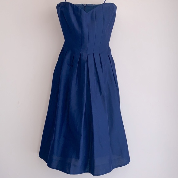❤️‍🔥J. Crew Size 10 Pleated Sweetheart Top Sleeveless Navy Blue Dress ❤️‍🔥 - Picture 2 of 6